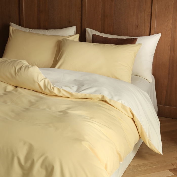 91家纺网 家纺一手货源 找家纺 久典家居 2024新款100支长绒棉磨毛纯色双拼四件套 浅米黄双拼