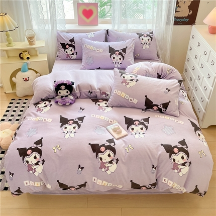 91家纺网 家纺一手货源 找家纺 佰亿莱 2024新款高克重牛奶绒四件套 星星库洛米