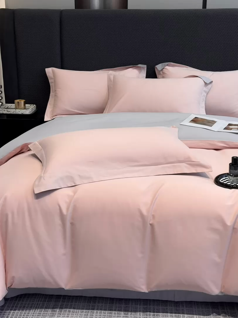 91家纺网 家纺一手货源 找家纺 莱阁亿 2025秋冬新款高支高密全棉纯棉磨毛双拼纯色单被套被套单件 灰紫&可可奶宗