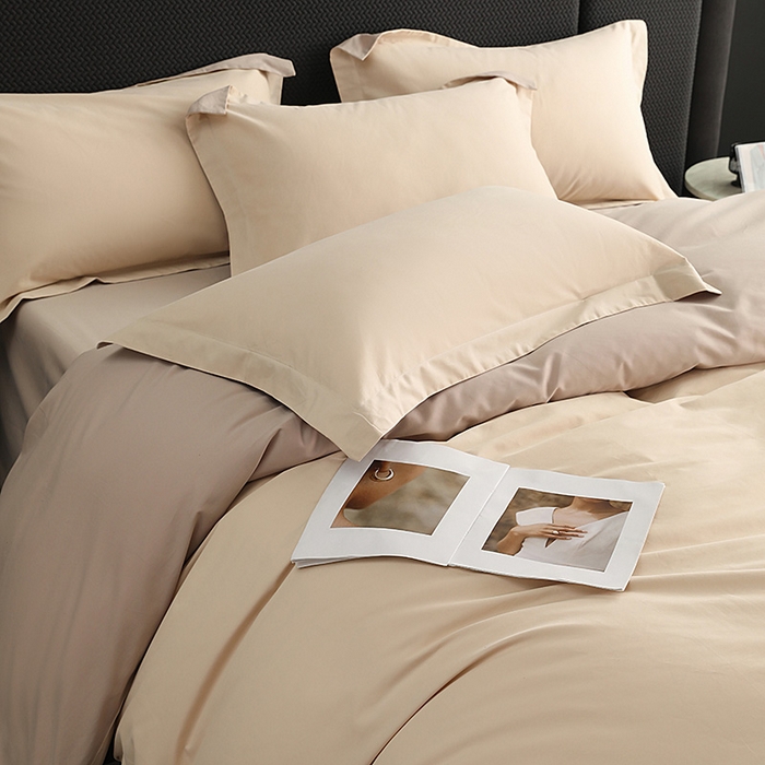 91家纺网 家纺一手货源 找家纺 莱阁亿 2025秋冬新款高支高密全棉纯棉磨毛双拼纯色单被套被套单件 可可奶棕&布莱棕