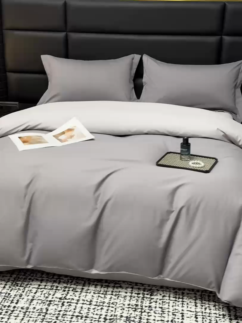 91家纺网 家纺一手货源 找家纺 莱阁亿 2025秋冬新款高支高密全棉纯棉磨毛双拼纯色四件套 北欧灰&浅灰