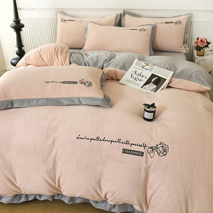 91家纺网 家纺一手货源 找家纺 大渔生活 2025新款牛奶绒刺绣四件套-玫瑰故事 玫瑰故事-玉色