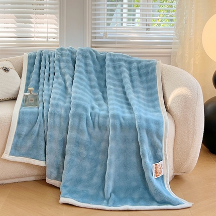 贝拉梦家纺 2024新款加厚保暖托卡斯兔毛绒毛毯多功能毯子保暖盖毯 空境蓝