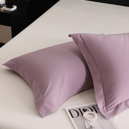 莱阁亿 2025秋冬新款高支高密全棉纯棉磨毛双拼纯色单枕套 枕套单件 浅紫