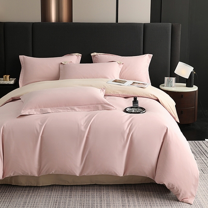 莱阁亿 2025秋冬新款高支高密全棉纯棉磨毛双拼纯色单被套被套单件 浅玉粉&粉糖