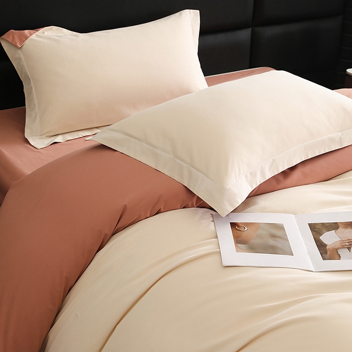 91家纺网 家纺一手货源 找家纺 莱阁亿 2025秋冬新款高支高密全棉纯棉磨毛双拼纯色单被套被套单件 奶昔白&咖啡