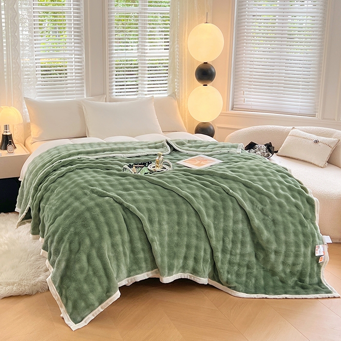 91家纺网 家纺一手货源 找家纺 贝拉梦家纺 2024新款加厚保暖托卡斯兔毛绒毛毯多功能毯子保暖盖毯 松石绿