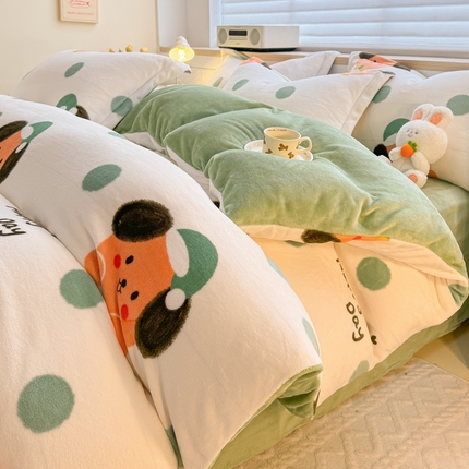 妖妖家纺 2024新款高克重200克印花牛奶绒四件套 礼物狗狗