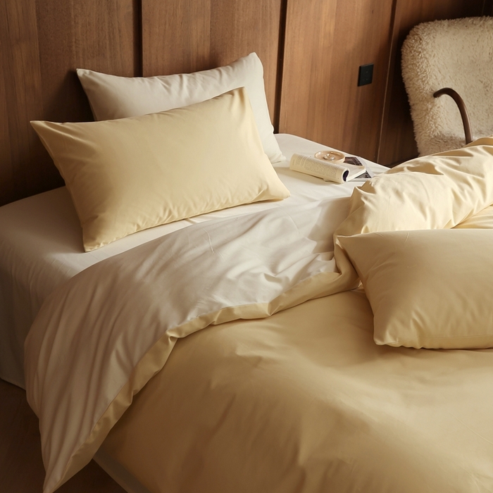 91家纺网 家纺一手货源 找家纺 久典家居 2024新款100支长绒棉磨毛纯色双拼四件套 浅米黄双拼