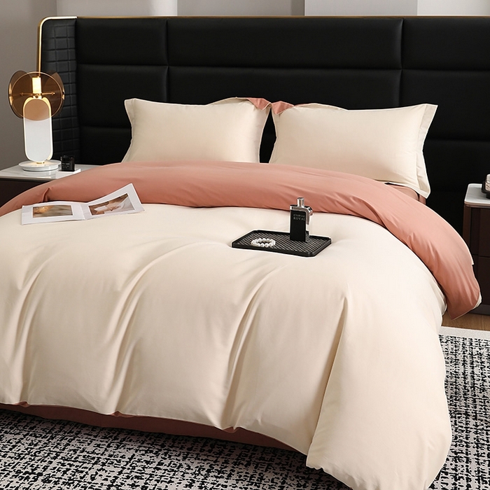 91家纺网 家纺一手货源 找家纺 莱阁亿 2025秋冬新款高支高密全棉纯棉磨毛双拼纯色单被套被套单件 奶昔白&咖啡