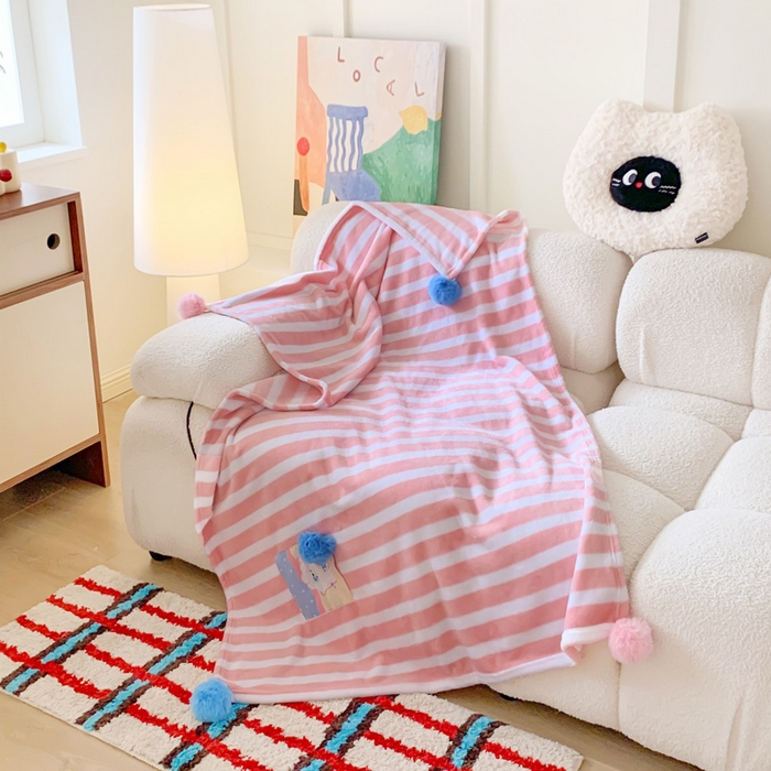 91家纺网 家纺一手货源 找家纺 澳萝拉 2024新款卡通小清新双面牛奶绒法莱绒毛毯四季盖毯 晚安猫咪