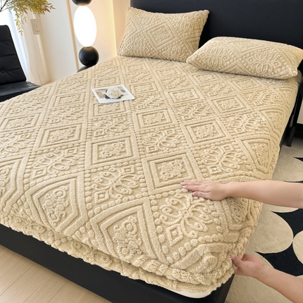 91家纺网 家纺一手货源 找家纺 欧邦 新款欧式提花塔芙绒床笠 欧式-米驼