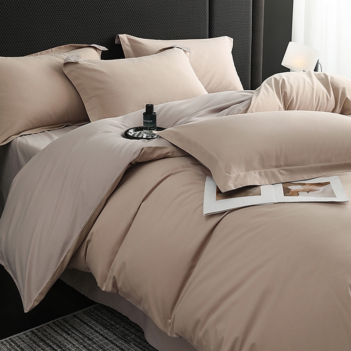 91家纺网 家纺一手货源 找家纺 莱阁亿 2025秋冬新款高支高密全棉纯棉磨毛双拼纯色四件套 可可奶宗&大麦灰