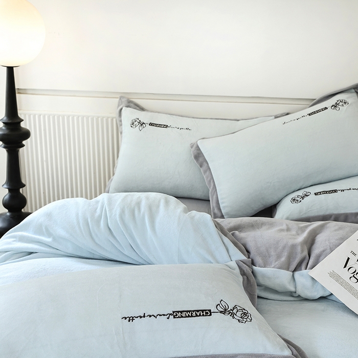 91家纺网 家纺一手货源 找家纺 大渔生活 2025新款牛奶绒刺绣四件套-玫瑰故事 玫瑰故事-豆绿