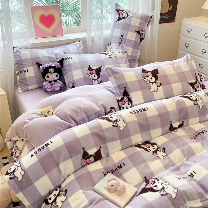 91家纺网 家纺一手货源 找家纺 佰亿莱 2024新款高克重牛奶绒四件套 格子库洛米