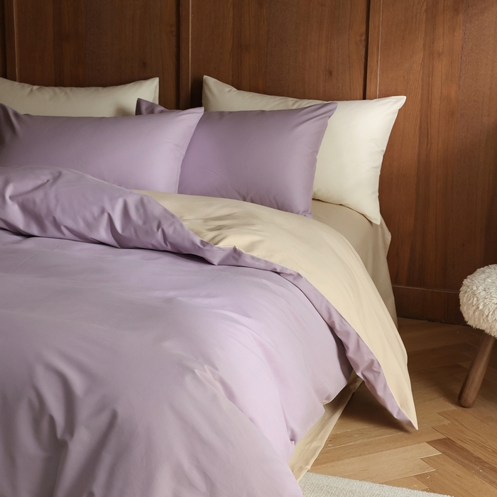 91家纺网 家纺一手货源 找家纺 久典家居 2024新款100支长绒棉磨毛纯色双拼四件套 佩斯利紫双拼