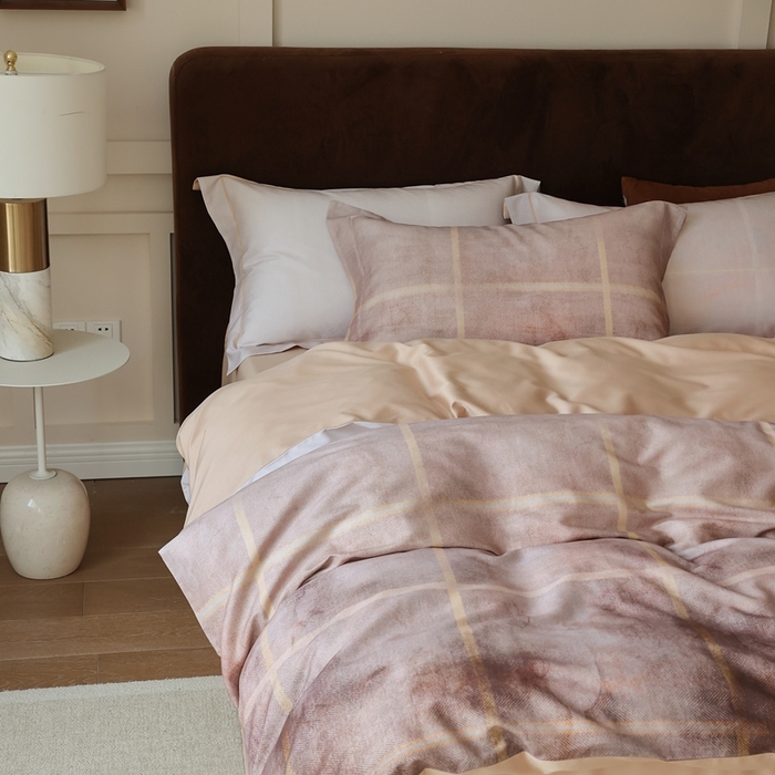 91家纺网 家纺一手货源 找家纺 久典家居 2024新款60S天丝棉数码磨毛四件套 暮粉