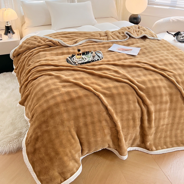 91家纺网 家纺一手货源 找家纺 贝拉梦家纺 2024新款加厚保暖托卡斯兔毛绒毛毯多功能毯子保暖盖毯 丝绒拿铁