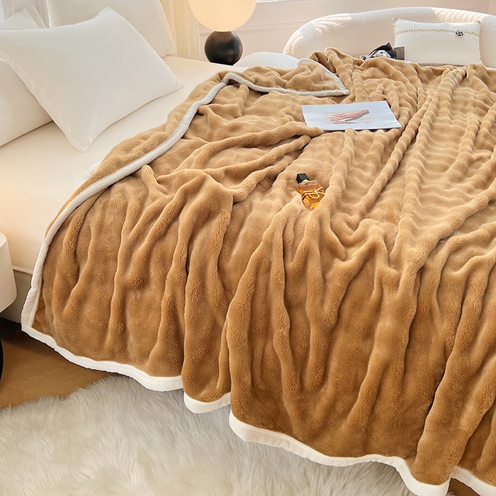 91家纺网 家纺一手货源 找家纺 贝拉梦家纺 2024新款加厚保暖托卡斯兔毛绒毛毯多功能毯子保暖盖毯 丝绒拿铁