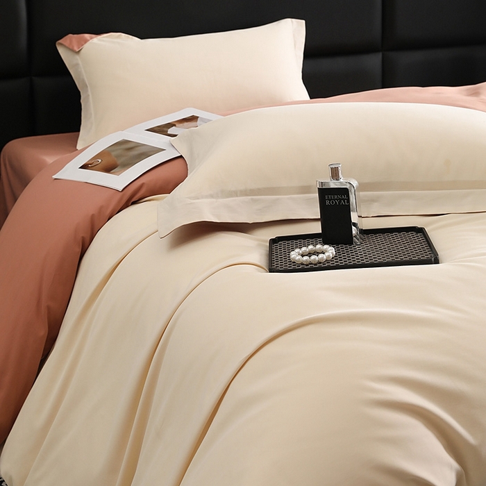 91家纺网 家纺一手货源 找家纺 莱阁亿 2025秋冬新款高支高密全棉纯棉磨毛双拼纯色单被套被套单件 奶昔白&咖啡