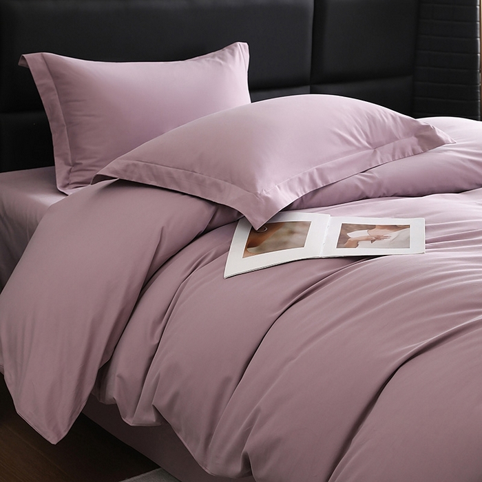 91家纺网 家纺一手货源 找家纺 莱阁亿 2025秋冬新款高支高密全棉纯棉磨毛双拼纯色单被套被套单件 浅紫