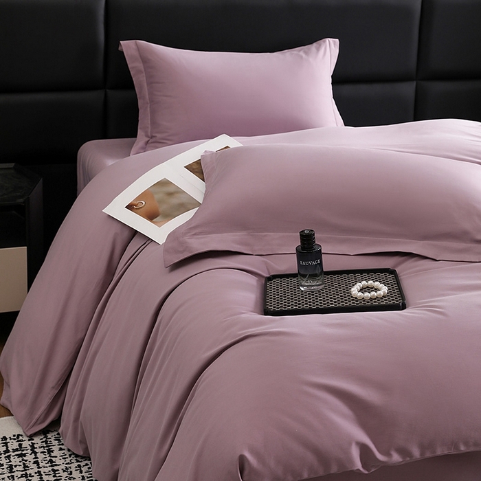 91家纺网 家纺一手货源 找家纺 莱阁亿 2025秋冬新款高支高密全棉纯棉磨毛双拼纯色单被套被套单件 浅紫