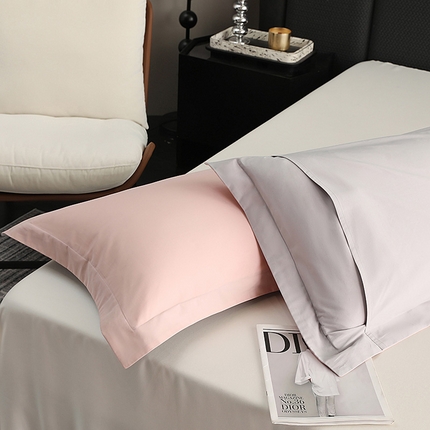 莱阁亿 2025秋冬新款高支高密全棉纯棉磨毛双拼纯色单枕套 枕套单件 薇粉&浅灰