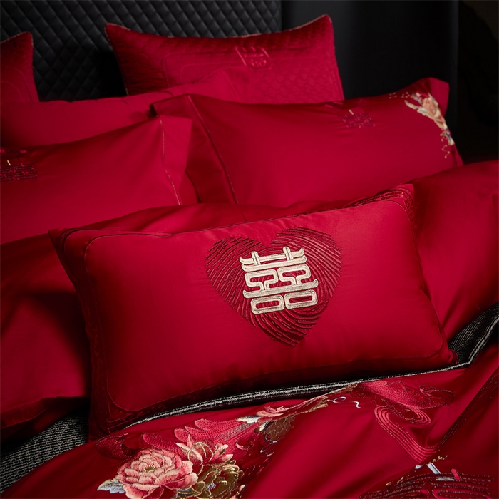 91家纺网 家纺一手货源 找家纺 高大尚婚庆馆 2025秋冬新款长绒棉臻棉系列婚庆款多件套 牵手一生-红