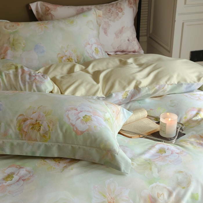 91家纺网 家纺一手货源 找家纺 久典家居 2024新款60S天丝棉数码磨毛四件套 苏羽-绿