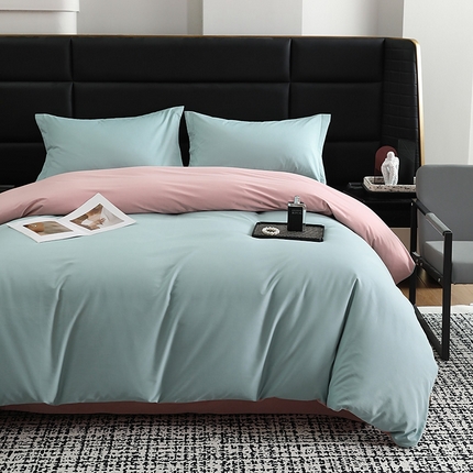 莱阁亿 2025秋冬新款高支高密全棉纯棉磨毛双拼纯色单被套被套单件 森林绿&藕粉