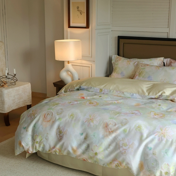 91家纺网 家纺一手货源 找家纺 久典家居 2024新款60S天丝棉数码磨毛四件套 苏羽-绿