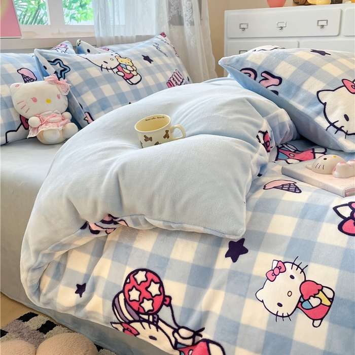 91家纺网 家纺一手货源 找家纺 佰亿莱 2024新款高克重牛奶绒四件套 幸运星kt猫