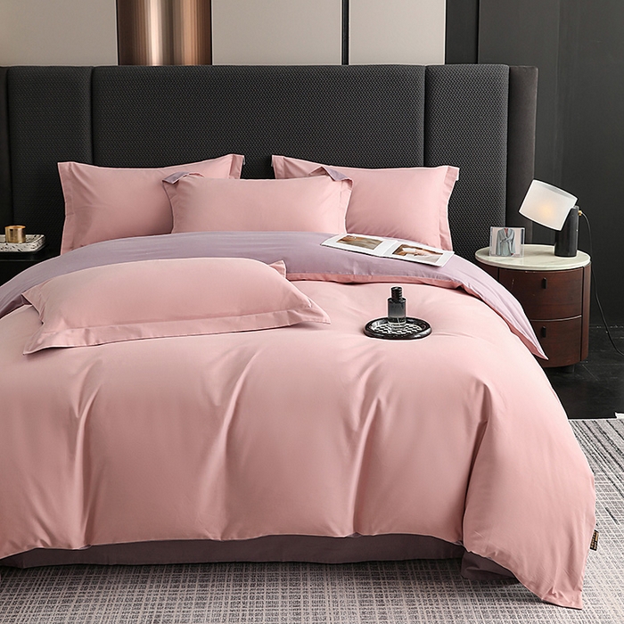 91家纺网 家纺一手货源 找家纺 莱阁亿 2025秋冬新款高支高密全棉纯棉磨毛双拼纯色单被套被套单件 豆沙粉&浅紫