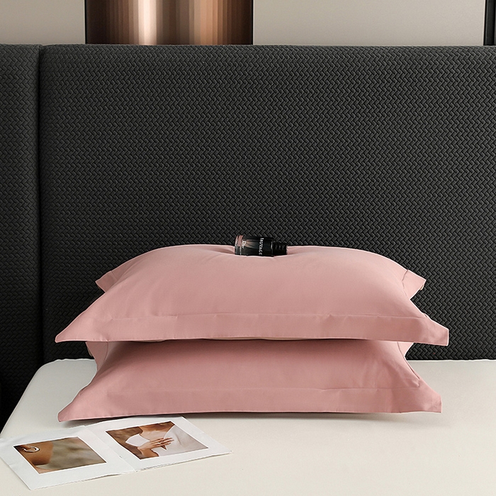 91家纺网 家纺一手货源 找家纺 莱阁亿 2025秋冬新款高支高密全棉纯棉磨毛双拼纯色单枕套 枕套单件 莲红&拿铁