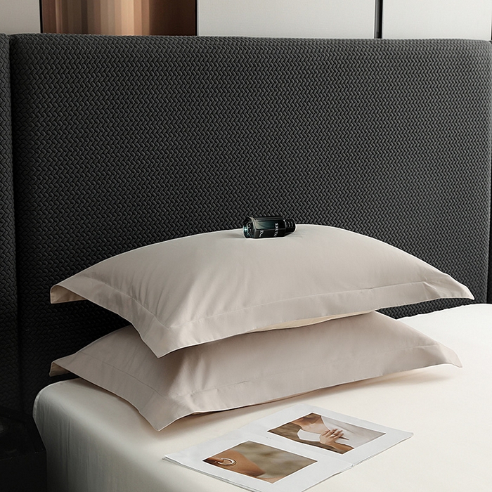 91家纺网 家纺一手货源 找家纺 莱阁亿 2025秋冬新款高支高密全棉纯棉磨毛双拼纯色单枕套 枕套单件 大麦灰&可可棕