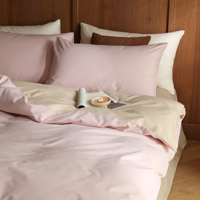 91家纺网 家纺一手货源 找家纺 久典家居 2024新款100支长绒棉磨毛纯色双拼四件套 水漾粉双拼