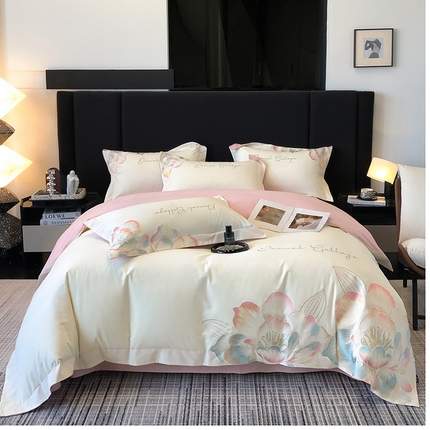 91家纺网 家纺一手货源 找家纺 家居1号家纺 2024新款全棉磨毛刺绣四件套-爱洛 爱洛-象牙白