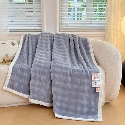 贝拉梦家纺 2024新款加厚保暖托卡斯兔毛绒毛毯多功能毯子保暖盖毯 圣帝蓝