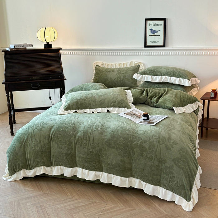 91家纺网 家纺一手货源 找家纺 大境 2024新款维也纳牛奶绒提花四件套维也纳-绿