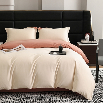 莱阁亿 2025秋冬新款高支高密全棉纯棉磨毛双拼纯色单被套被套单件 奶昔白&咖啡