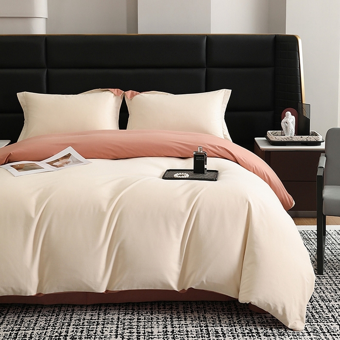 91家纺网 家纺一手货源 找家纺 莱阁亿 2025秋冬新款高支高密全棉纯棉磨毛双拼纯色单被套被套单件 奶昔白&咖啡