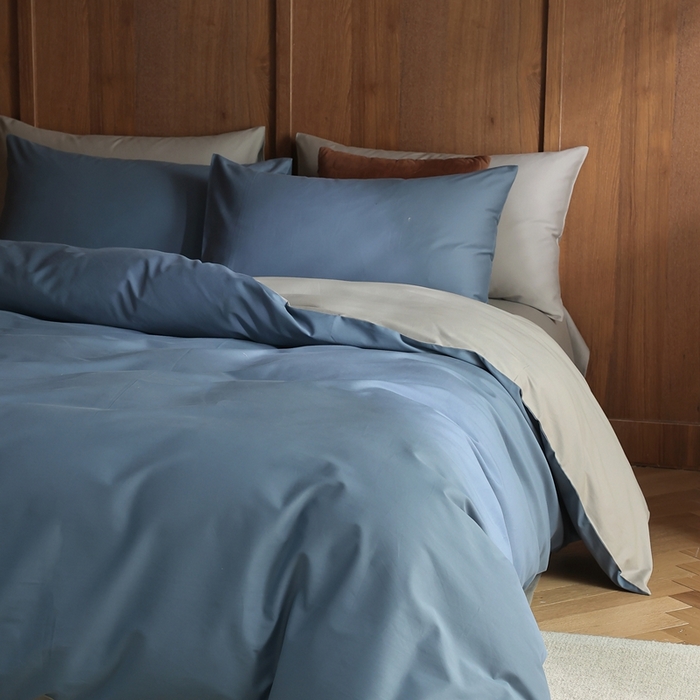 91家纺网 家纺一手货源 找家纺 久典家居 2024新款100支长绒棉磨毛纯色双拼四件套 挪威蓝双拼
