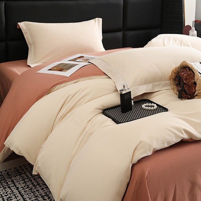 91家纺网 家纺一手货源 找家纺 莱阁亿 2025秋冬新款高支高密全棉纯棉磨毛双拼纯色单被套被套单件 奶昔白&咖啡