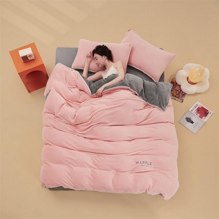 91家纺网 家纺一手货源 找家纺 （总）吾诺 2024 贝壳边华夫格牛奶绒四件套