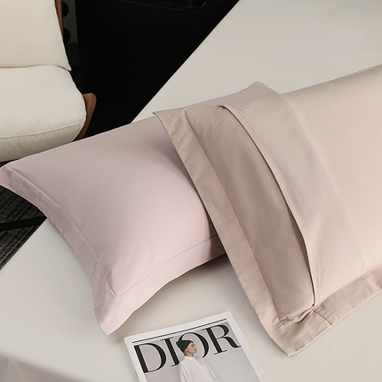 莱阁亿 2025秋冬新款高支高密全棉纯棉磨毛双拼纯色单枕套 枕套单件 浅玉粉&粉糖