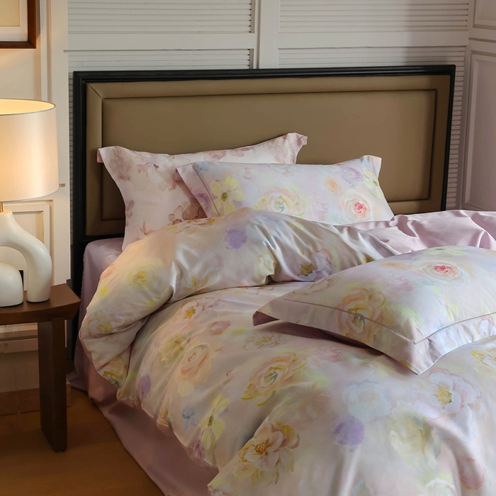 91家纺网 家纺一手货源 找家纺 久典家居 2024新款60S天丝棉数码磨毛四件套 苏羽-粉