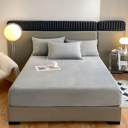 91家纺网 家纺一手货源 找家纺 莱登卡奴 2024新款高克重牛奶绒纯色单床笠 绒床笠石英灰