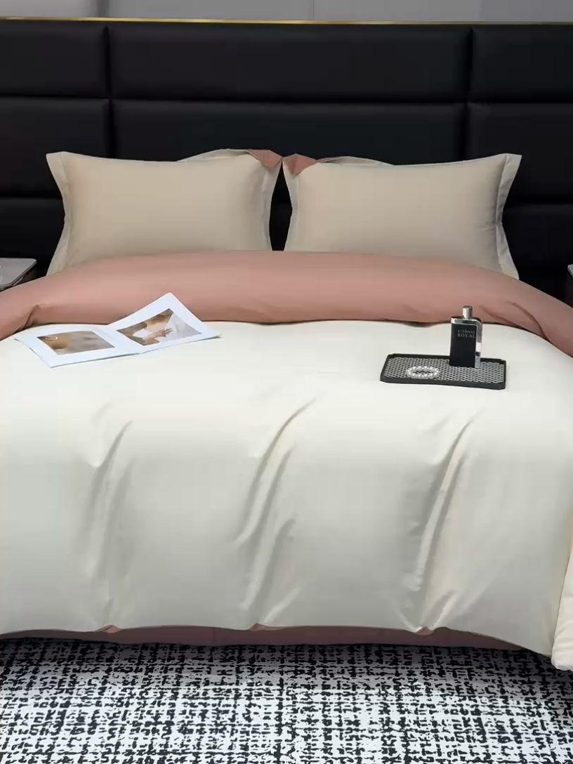 91家纺网 家纺一手货源 找家纺 莱阁亿 2025秋冬新款高支高密全棉纯棉磨毛双拼纯色单被套被套单件 奶昔白&咖啡