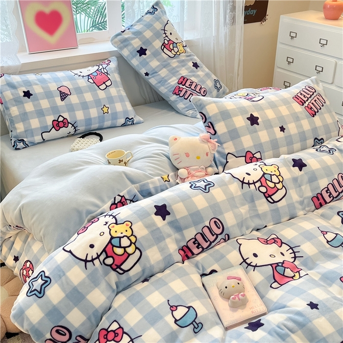 91家纺网 家纺一手货源 找家纺 佰亿莱 2024新款高克重牛奶绒四件套 幸运星kt猫