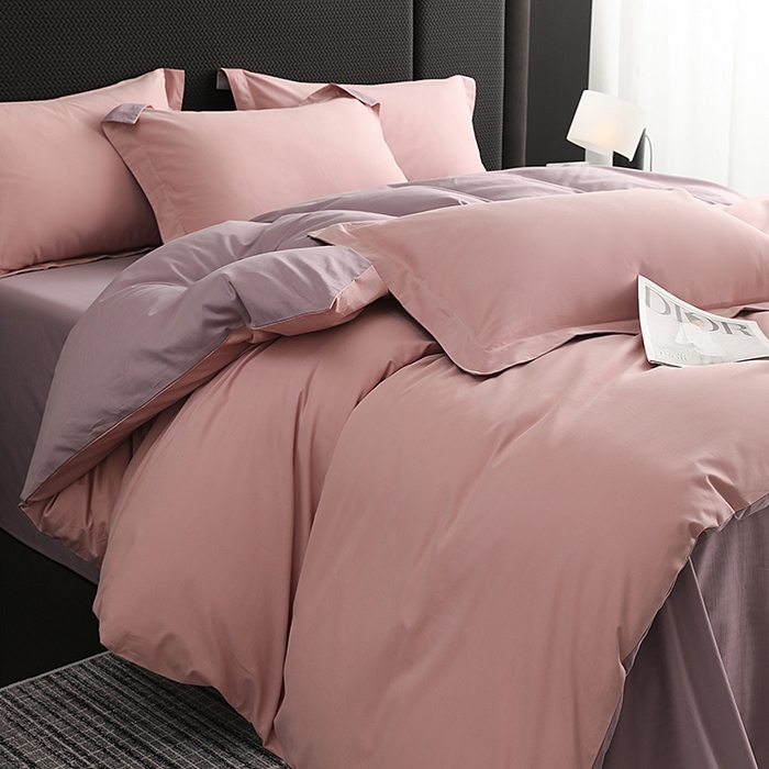 91家纺网 家纺一手货源 找家纺 莱阁亿 2025秋冬新款高支高密全棉纯棉磨毛双拼纯色单被套被套单件 豆沙粉&浅紫